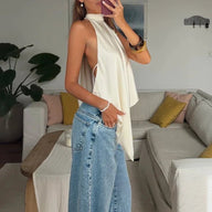 Top dos nu Ava en soie à col halter