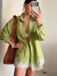 Helena ensemble chemise de plage patchwork en dentelle