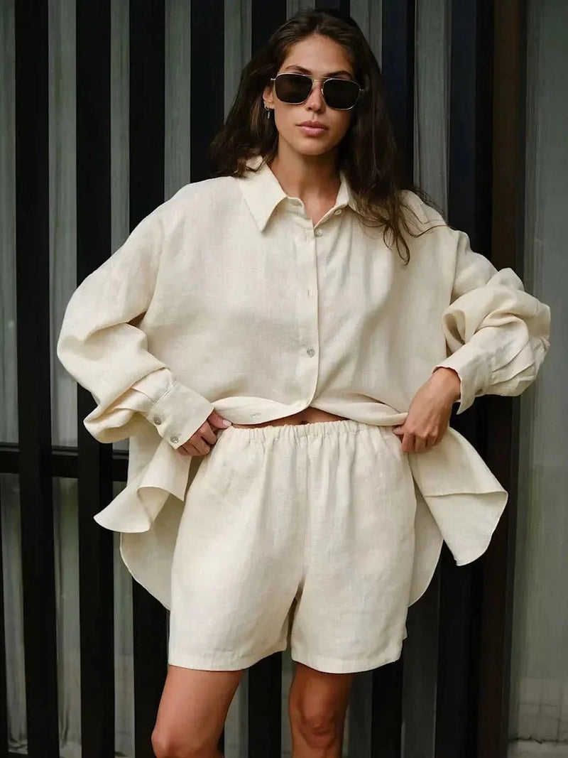 ZEYA - Bianca Lapel Lantern Sleeve Shorts Set