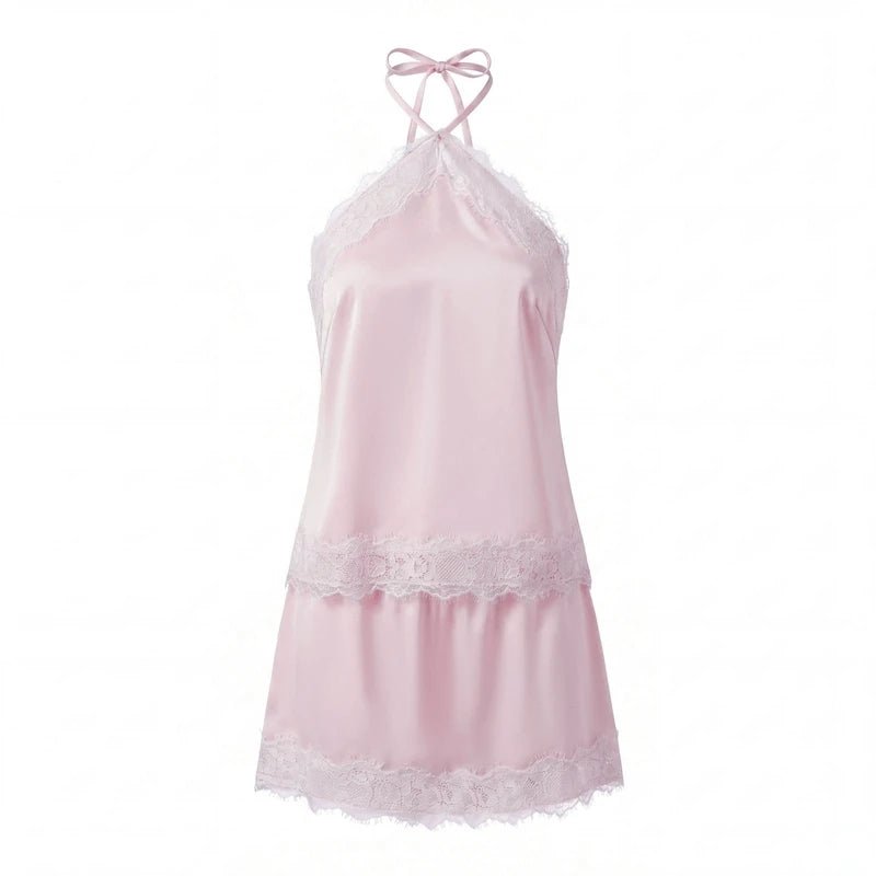 ZEYA - Bianca Two - Piece Satin Lace Halter Set