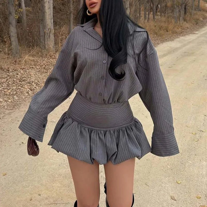 ZEYA - Camille Striped Shirt & Mini Skirt Set