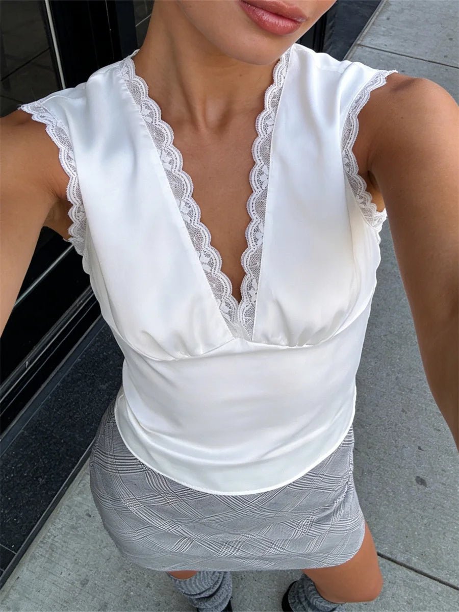 ZEYA - Cheska Deep Neck Satin Top