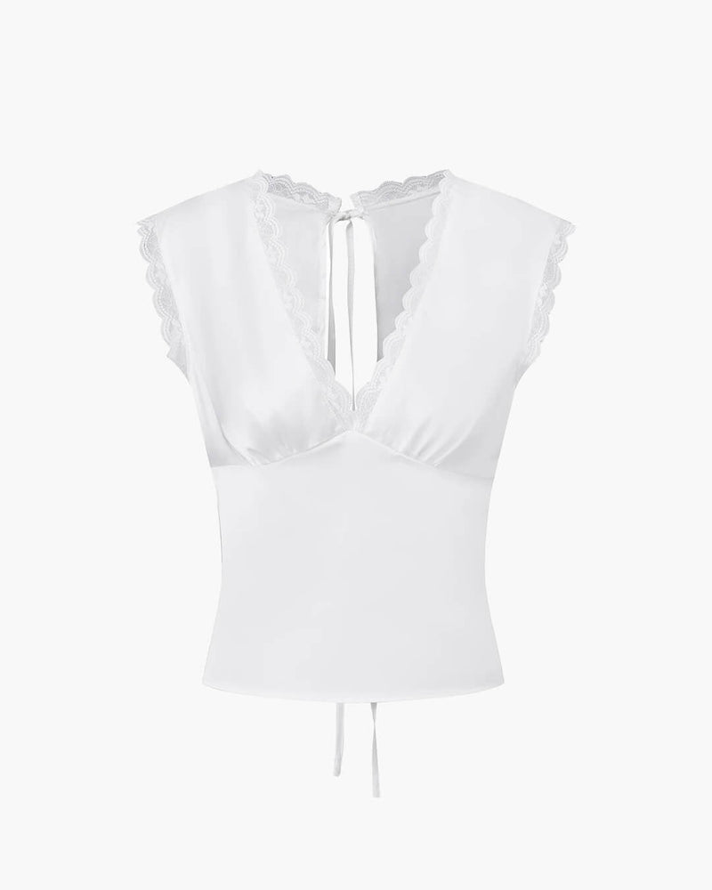 ZEYA - Cheska Deep Neck Satin Top