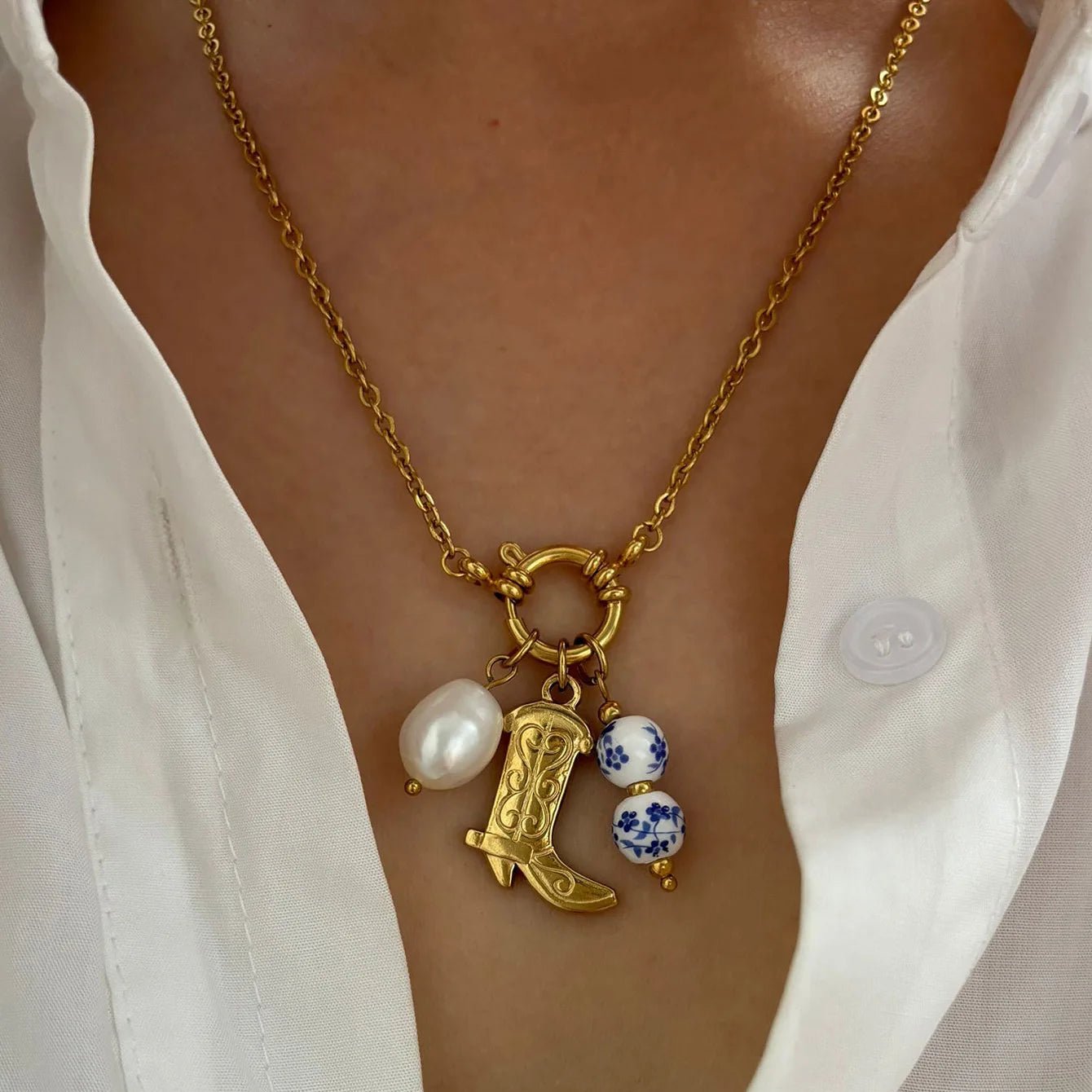 ZEYA - Cristy Pendant Necklace - 316L Stainless Steel Shoe Shape with Freshwater Pearl for Women