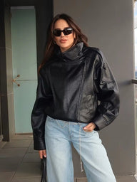 Veste asymétrique en similicuir Dina