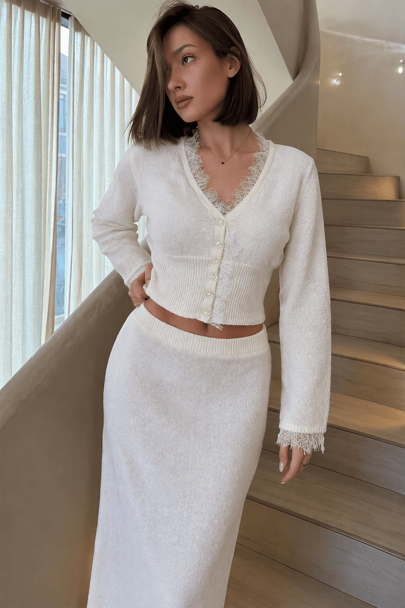 Ellen Cardigan Col V à Liseré Dentelle