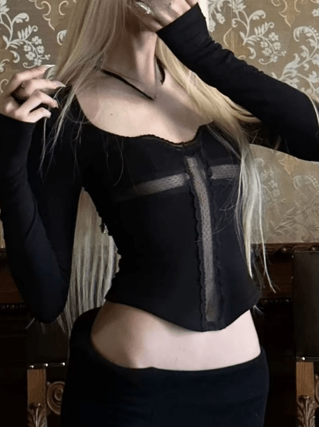 ZEYA - Emelia Square Neck Lace Patchwork Tee
