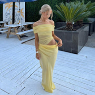 Robe longue en dentelle asymétrique Emilia