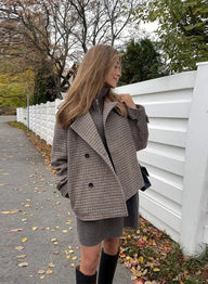 Veste Emilia à col montant boutonné motif pied-de-poule