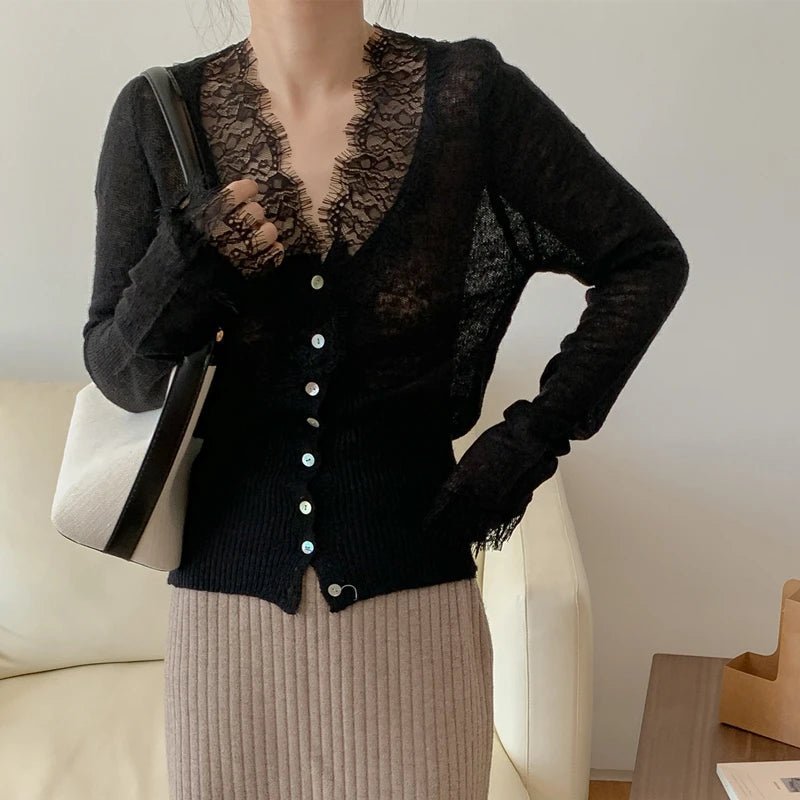 ZEYA - Emma V-Neck Lace Trim Cardigan