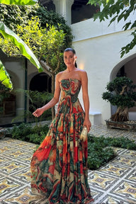 Robe maxi Emmy bustier imprimé abstrait