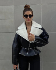 Veste biker Estelle peplum en simili cuir