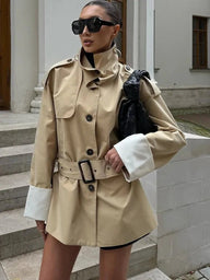 Trench-coat ceinturé Evelyn à poignets contrastés