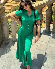 Robe longue en maille à col rabattu Faye