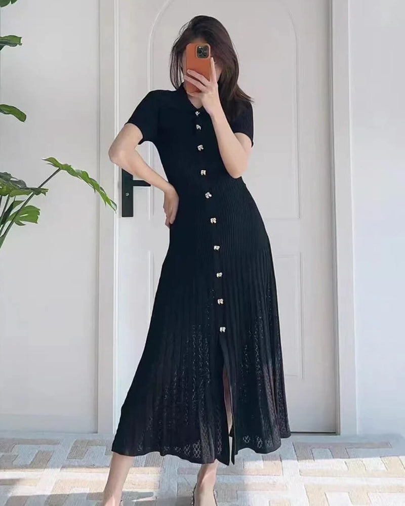 ZEYA - Faye Turn - Down Collar Knit Maxi Dress