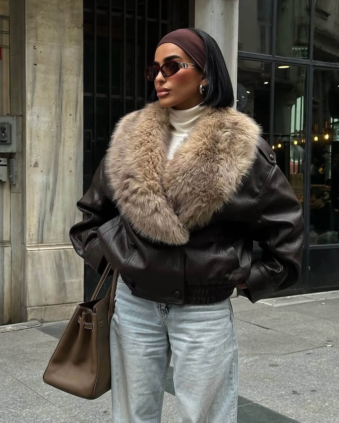 ZEYA - Felicity Faux Leather Jacket with Detachable Fur Collar