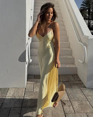 Robe longue dos nu en satin Fiora