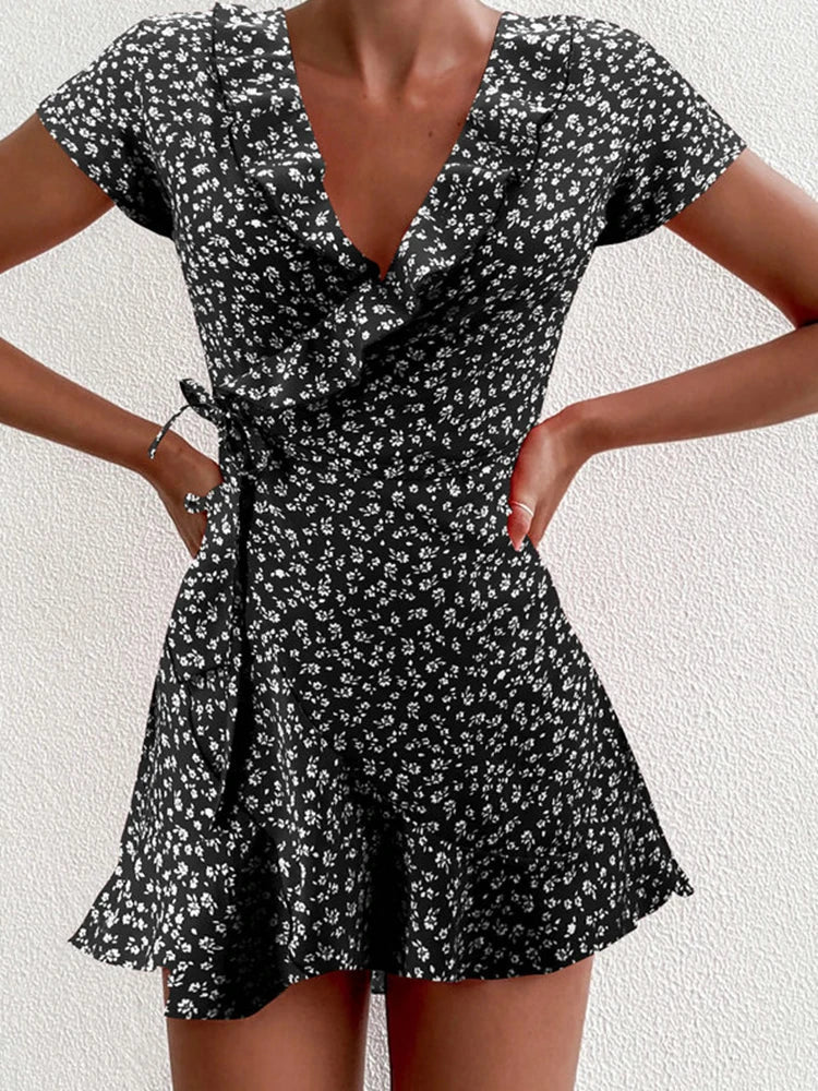 ZEYA - Gabrielle Floral V - Neck A - Line Mini Dress