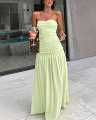 Robe longue Goldie sans bretelles en dentelle florale