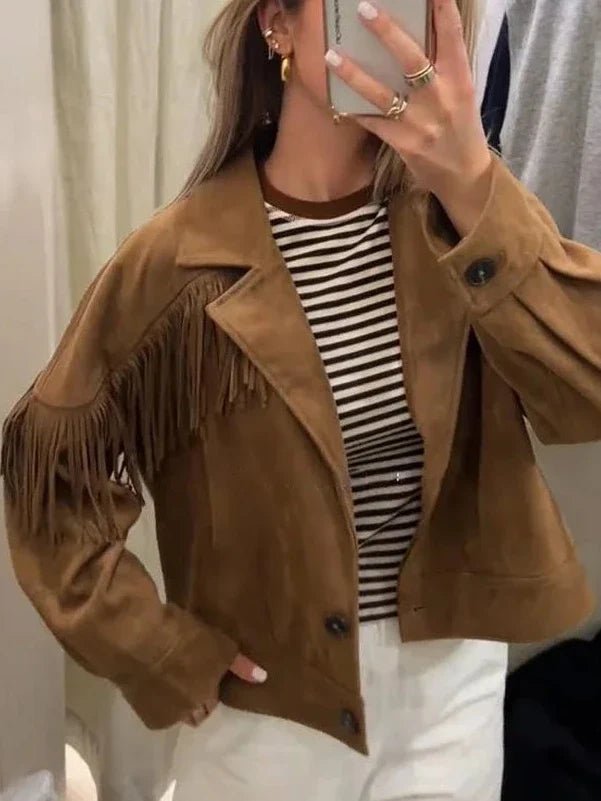 ZEYA - Helen Faux Suede Lapel Cropped Jacket