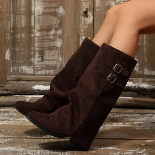 ZEYA - Jasmin Retro Buckle Knee High Boots
