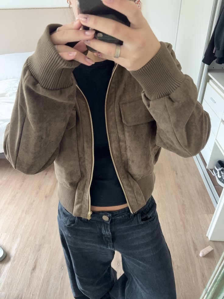 ZEYA - Jean Faux Suede Bomber Jacket
