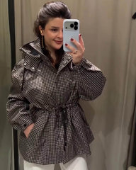 Veste coupe-vent à capuche à carreaux Jenny