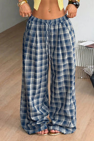 Pantalon Jessica large à carreaux et cordon