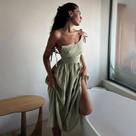 Robe midi Joanna dos nu à bretelles nouées