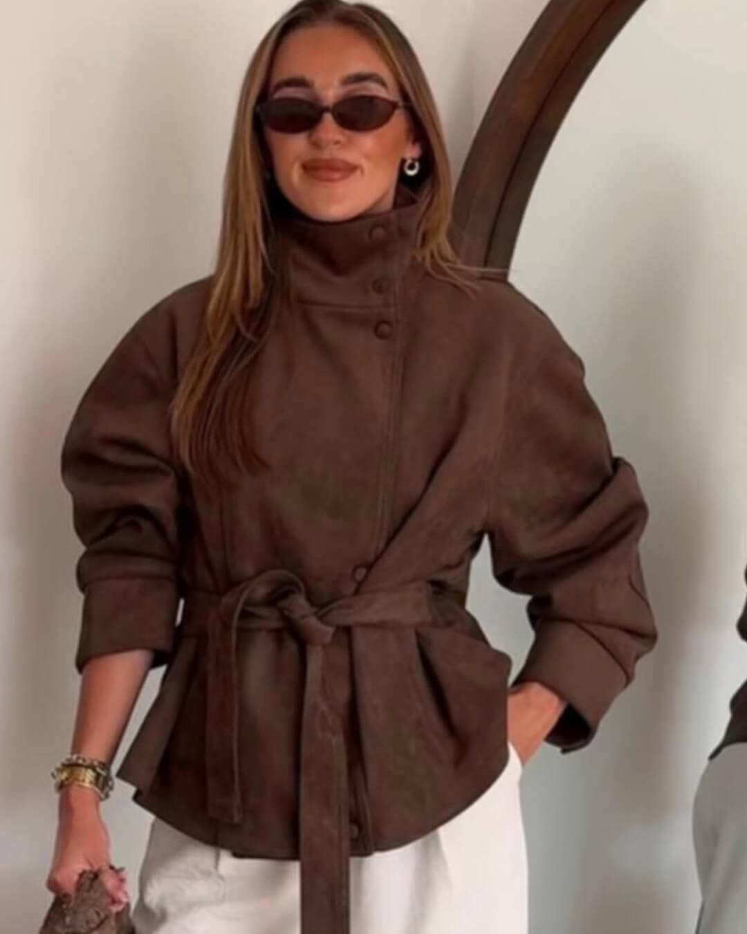 ZEYA - Josie Funnel Faux Suede Trench Coat
