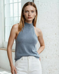 Juliette Top court en maille sans manches à col halter