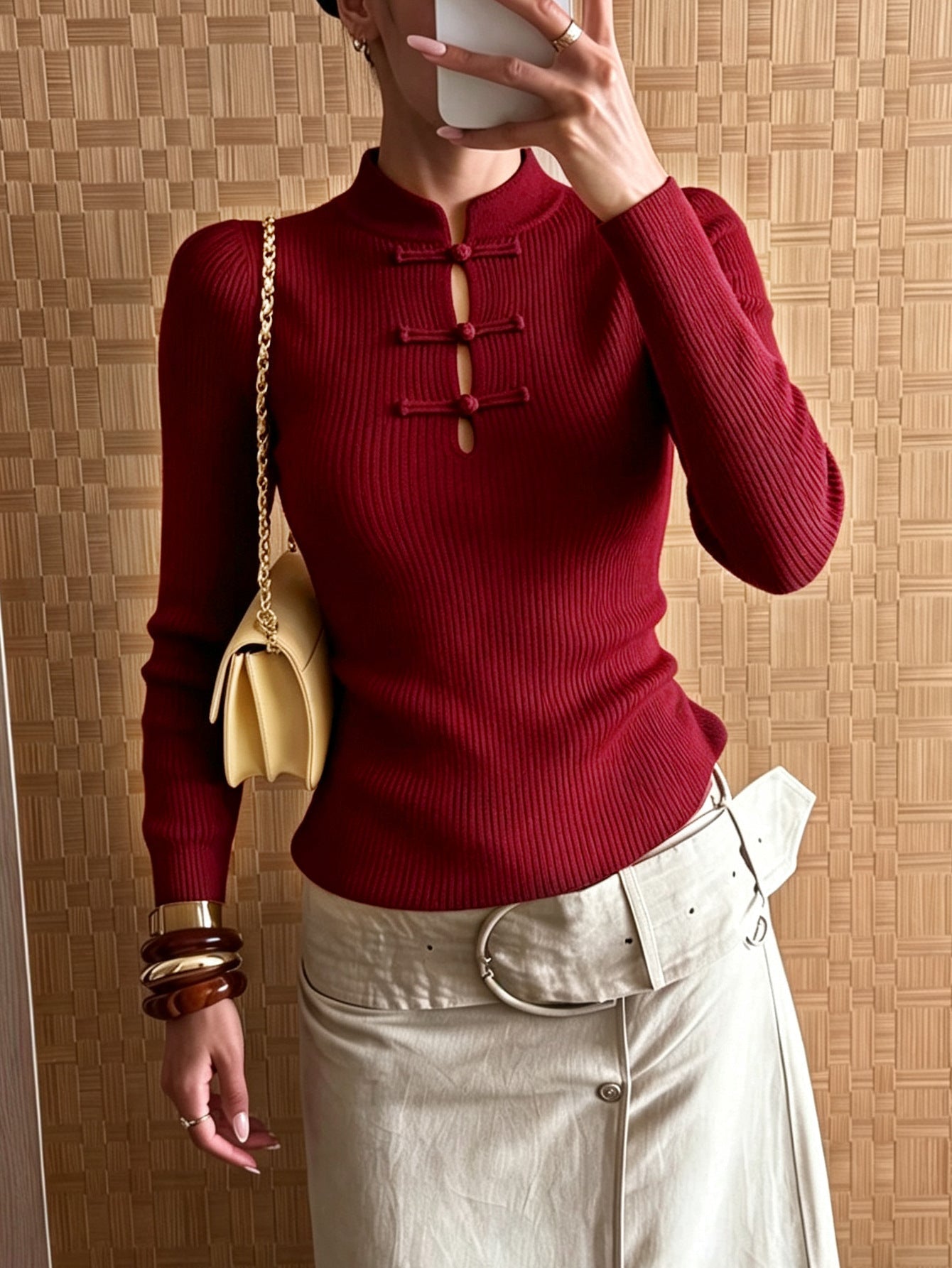 ZEYA - Katie Mandarin Collar Ribbed Knit Top