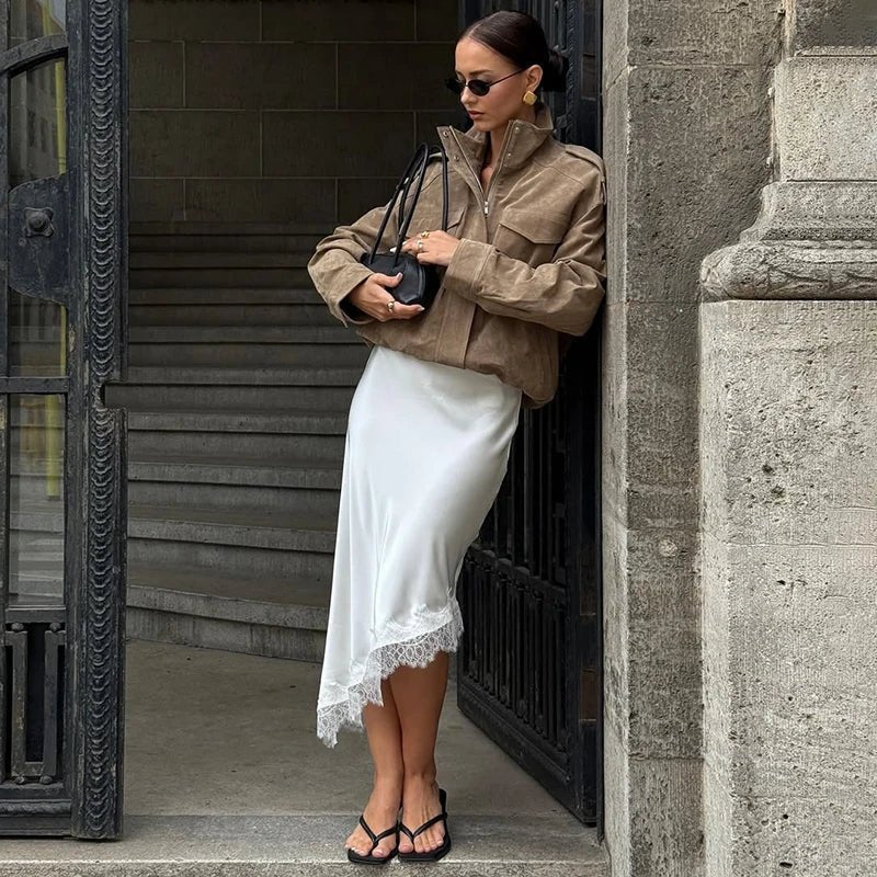 ZEYA - Leizel Asymmetric Satin Midi Skirt