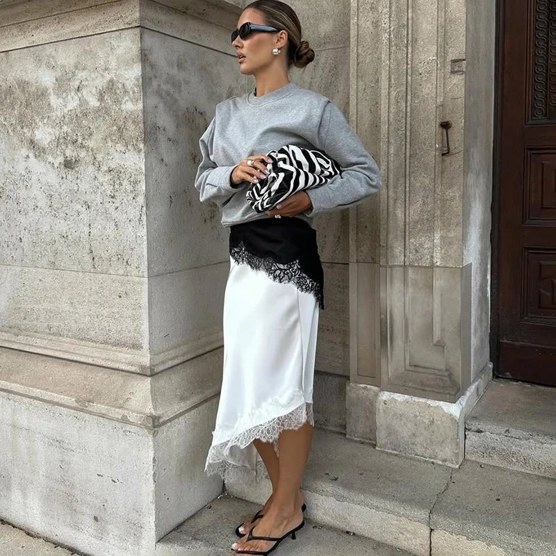 ZEYA - Leizel Asymmetric Satin Midi Skirt