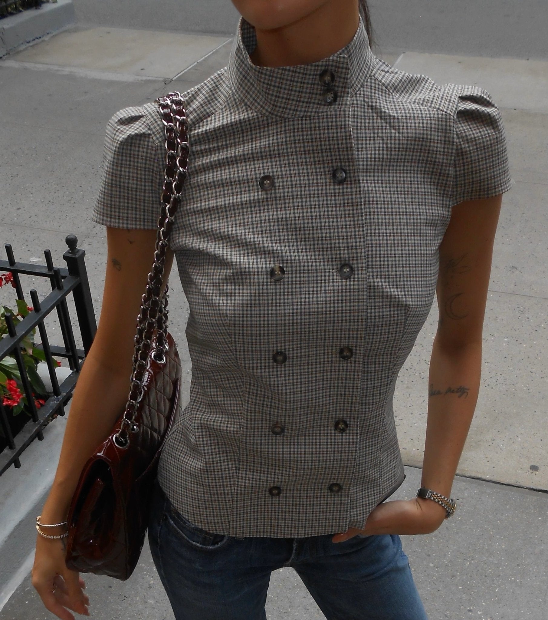 ZEYA - Lola Plaid High Neck Fitted Blouse
