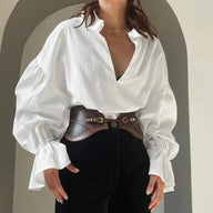 Blouse Mara à manches bouffantes et col en V