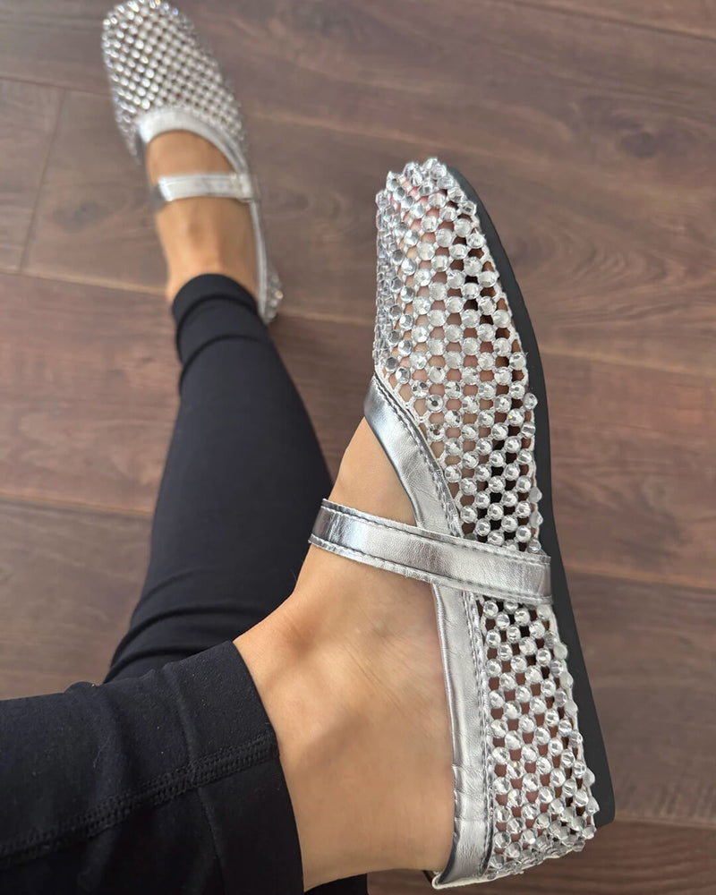 ZEYA - Marilyn Rhinestone Mesh Flat Shoes