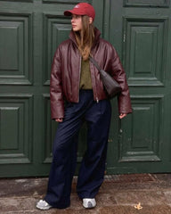 Veste motard en faux cuir à col cheminée Mary