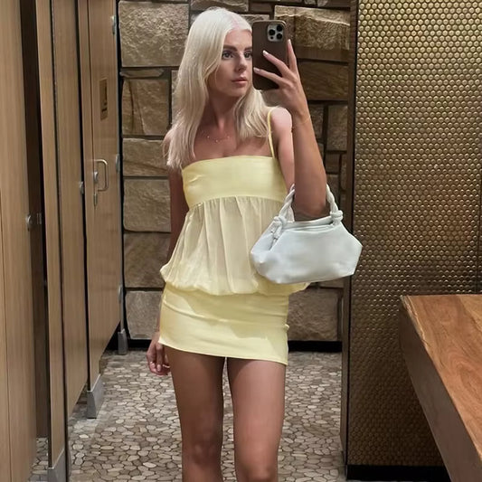 Robe courte moulante en mesh à épaules dénudées Mei