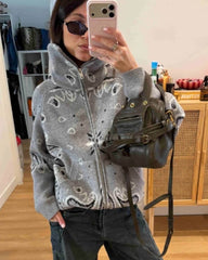 Melanie Veste tricot zippée motif cachemire