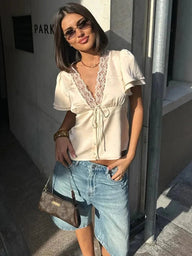 Blouse en satin et dentelle Mira