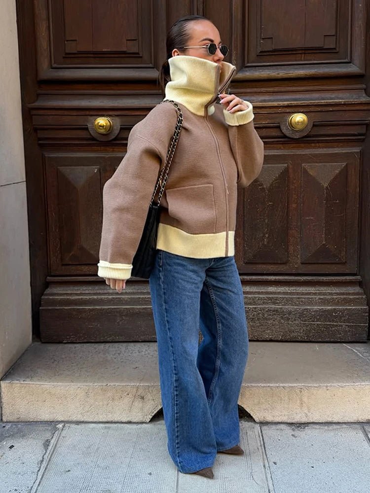 Cardigan en maille zippé à empiècements contrastés Monica