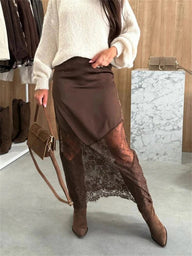 Jupe longue en satin et dentelle Nadia
