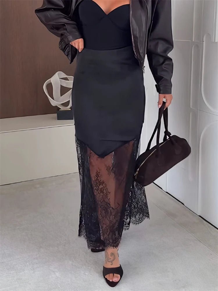 ZEYA - Nadia Satin Lace Maxi Skirt