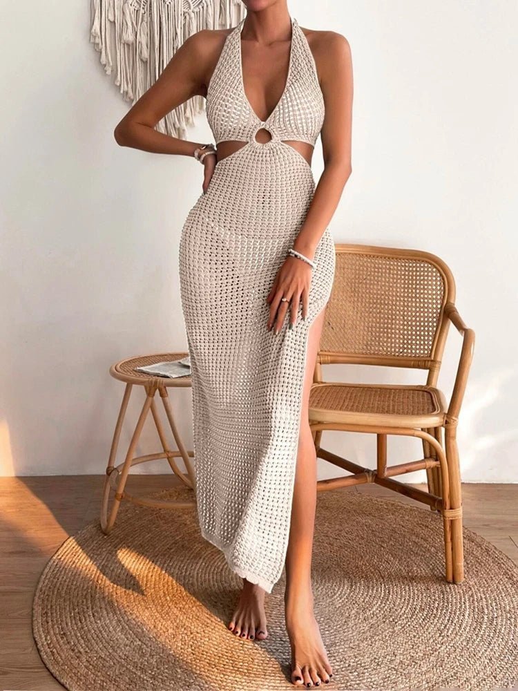 ZEYA - Nicole Hollow-Neck Knitted Midi Dress