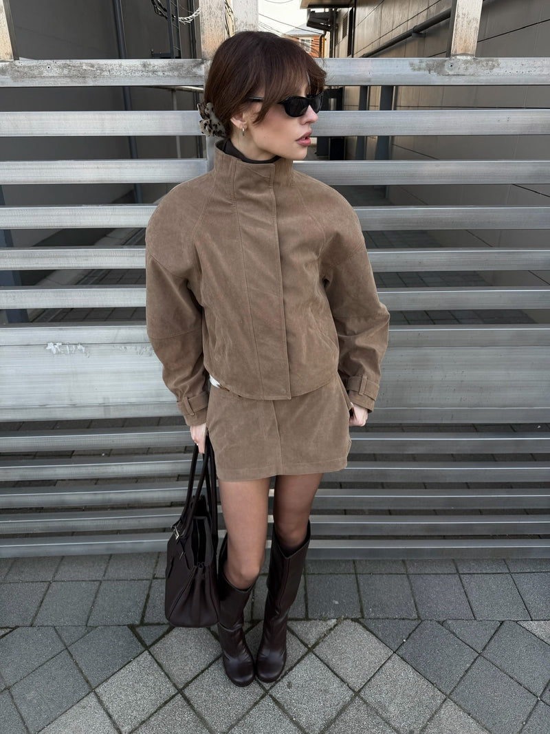 ZEYA - Nicole Suede Cropped Coat & Skirt Set
