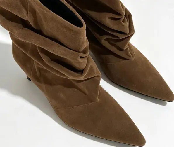 ZEYA - Nina Faux Suede Ruched Ankle Boots