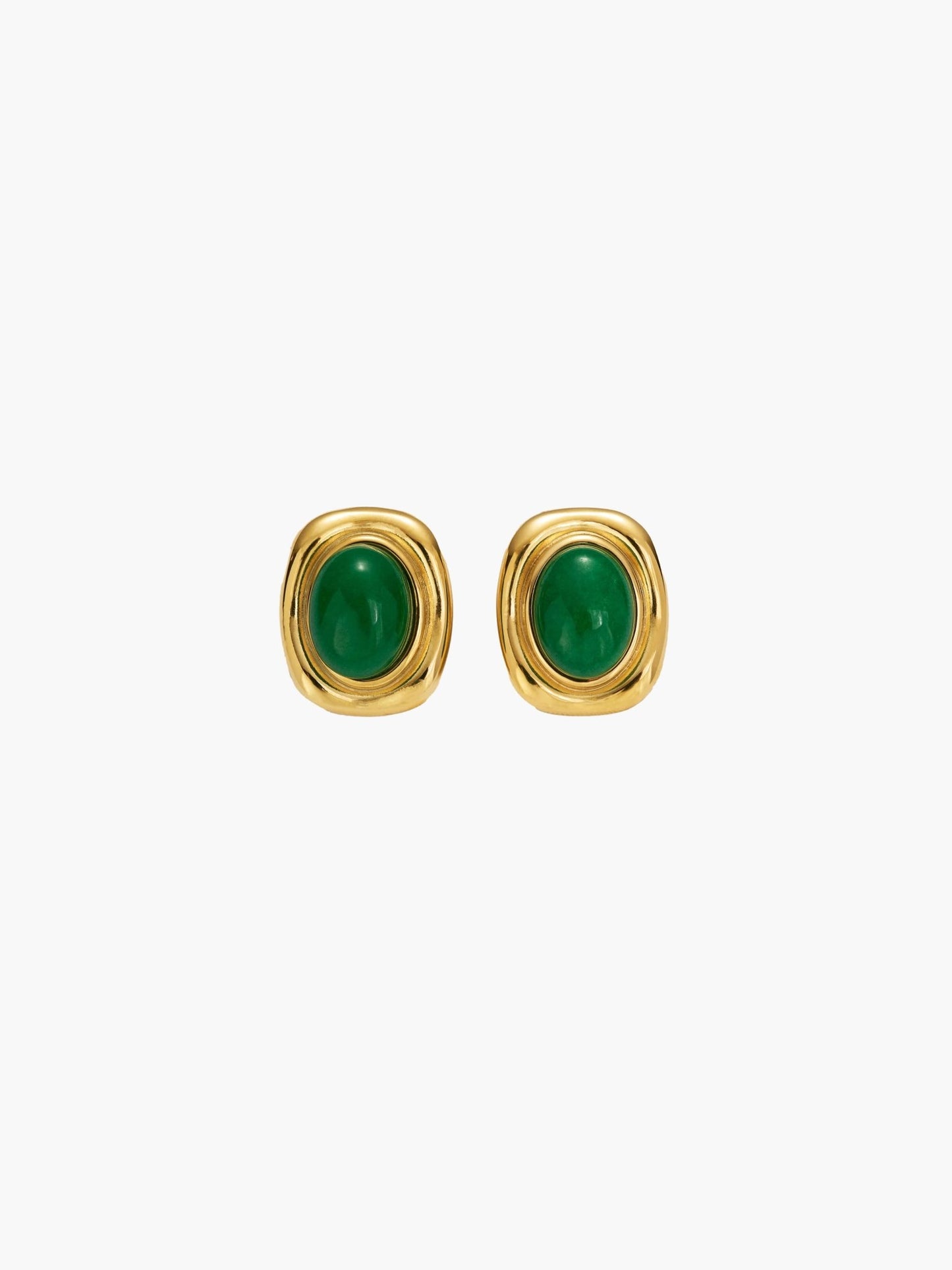 ZEYA - Olivia - Vintage Oval Gold Earrings with Natural Stones