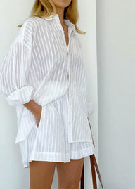 Ensemble chemise et short en coton à rayures Rinaya