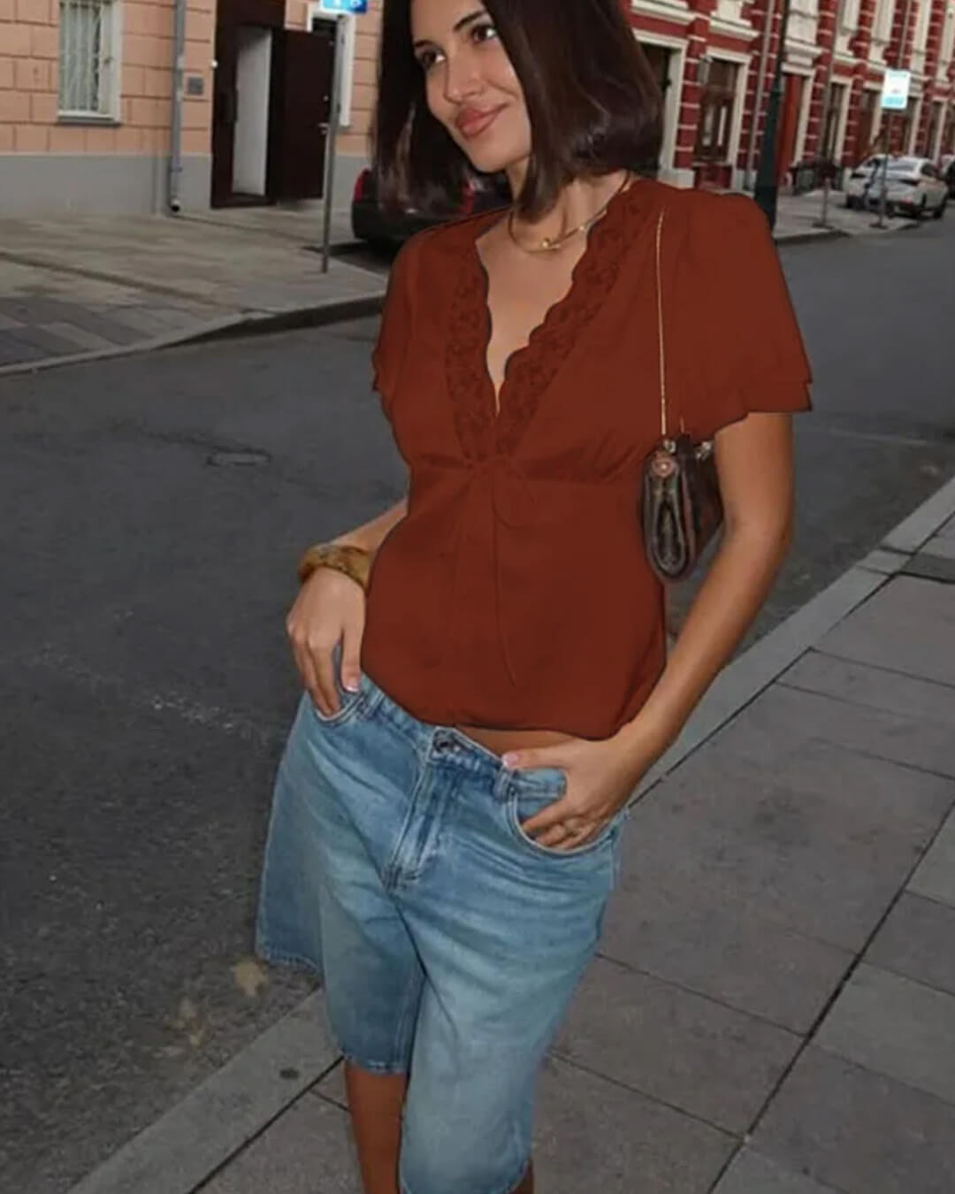 ZEYA - Roselle Lace Short Sleeve V-Neck Top